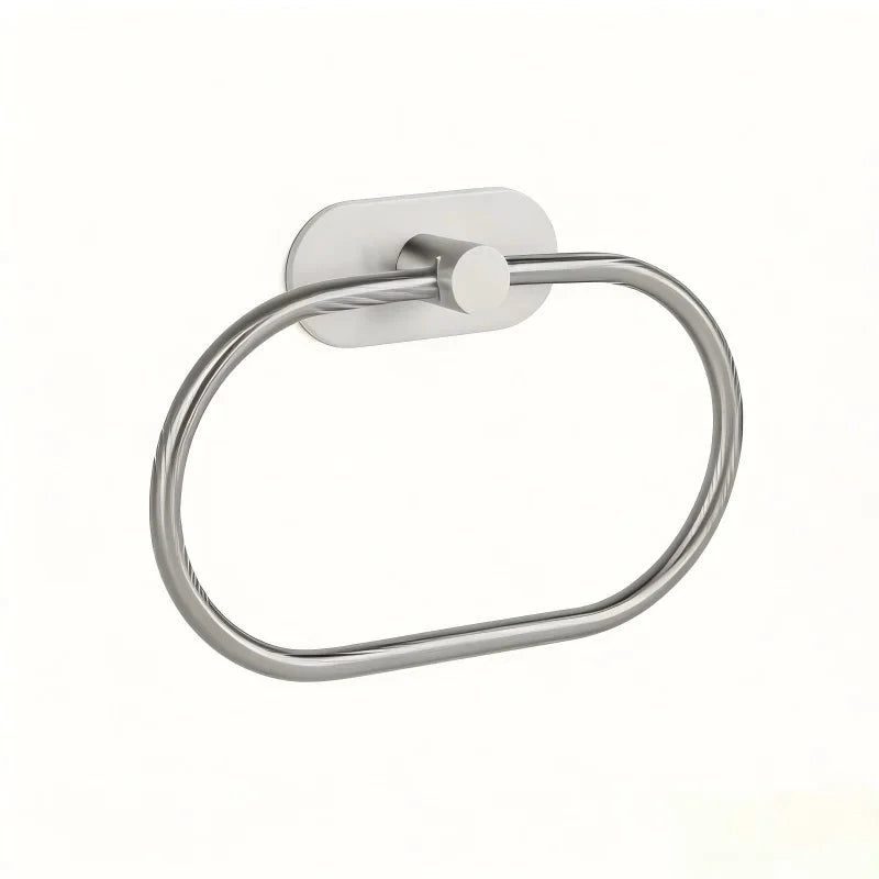 Punch-Free Oval Stainless Steel Towel Ring - No-Drill Bathroom Storage