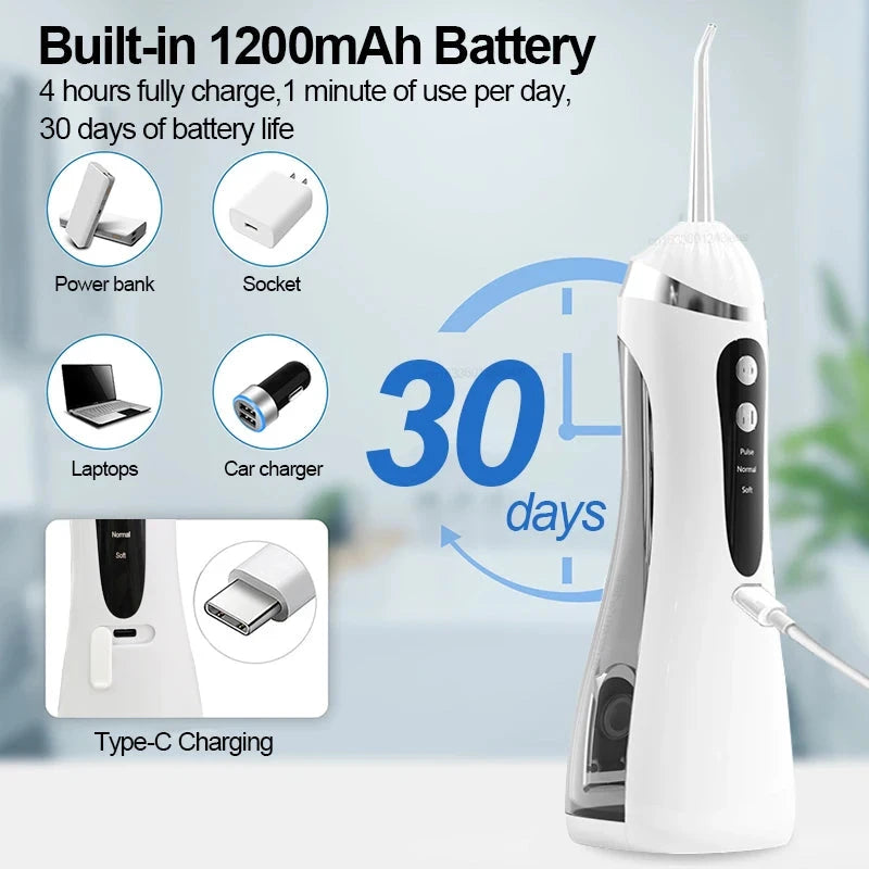 Rechargeable Oral Irrigator – 3 Modes, Waterproof, 4 Nozzles