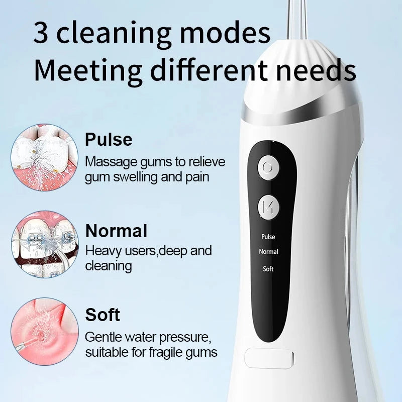 Rechargeable Oral Irrigator – 3 Modes, Waterproof, 4 Nozzles