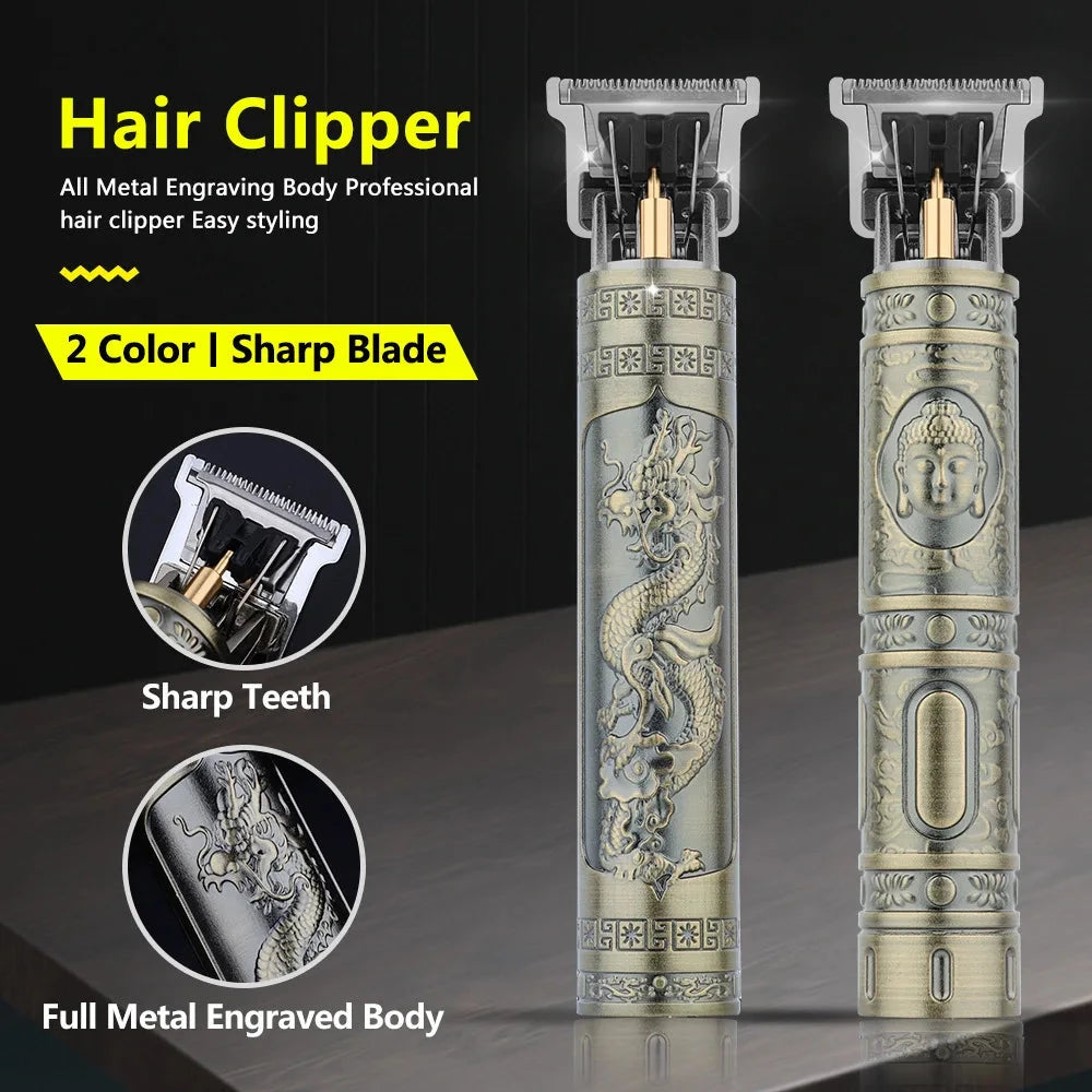Retro T9 Hair Clipper Set - Rechargeable Trimmer for Sensitive Areas
