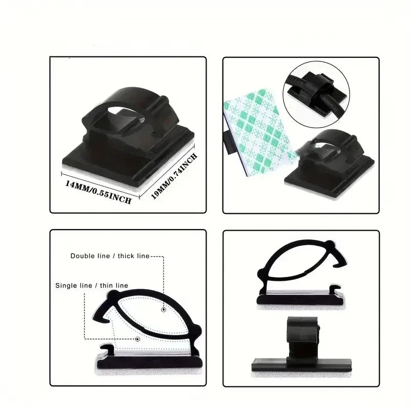 Self-Adhesive Cable Clips for Wire Management, 50 or 100 Pcs