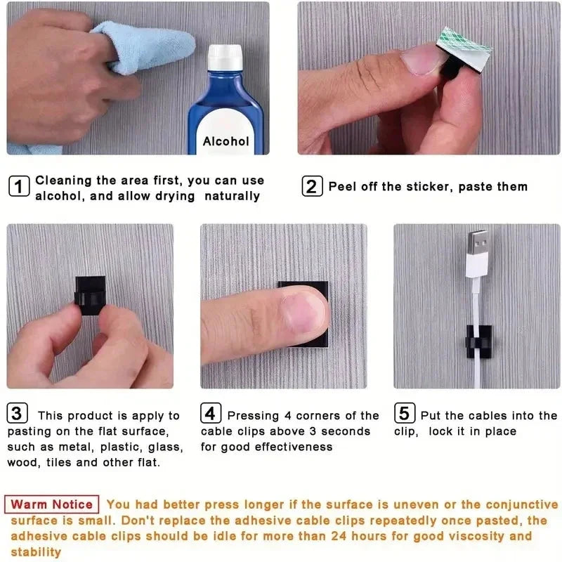 Self-Adhesive Cable Clips for Wire Management, 50 or 100 Pcs