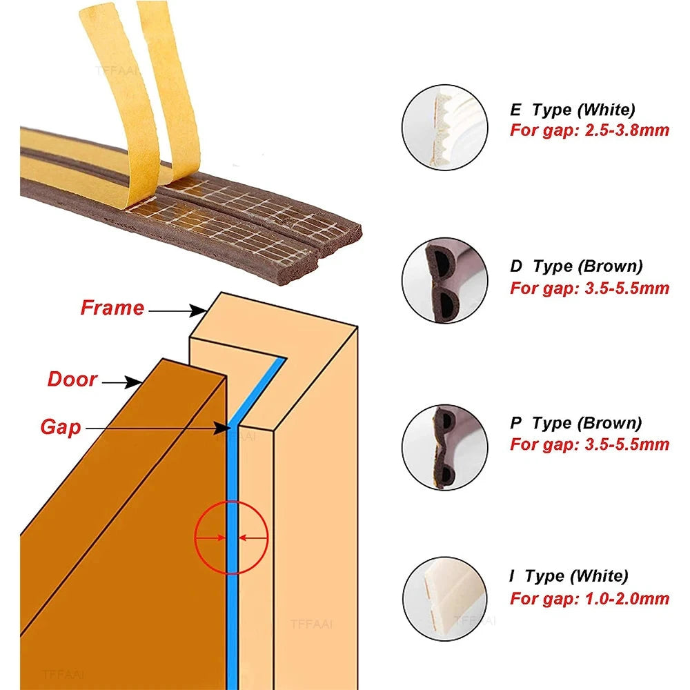 Self-Adhesive Door & Window Weather Stripping - 5m or 10m Rubber Seal