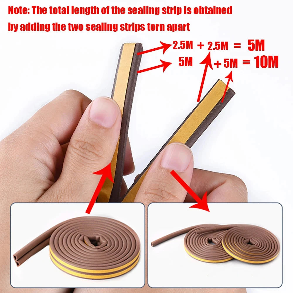 Self-Adhesive Door & Window Weather Stripping - 5m or 10m Rubber Seal