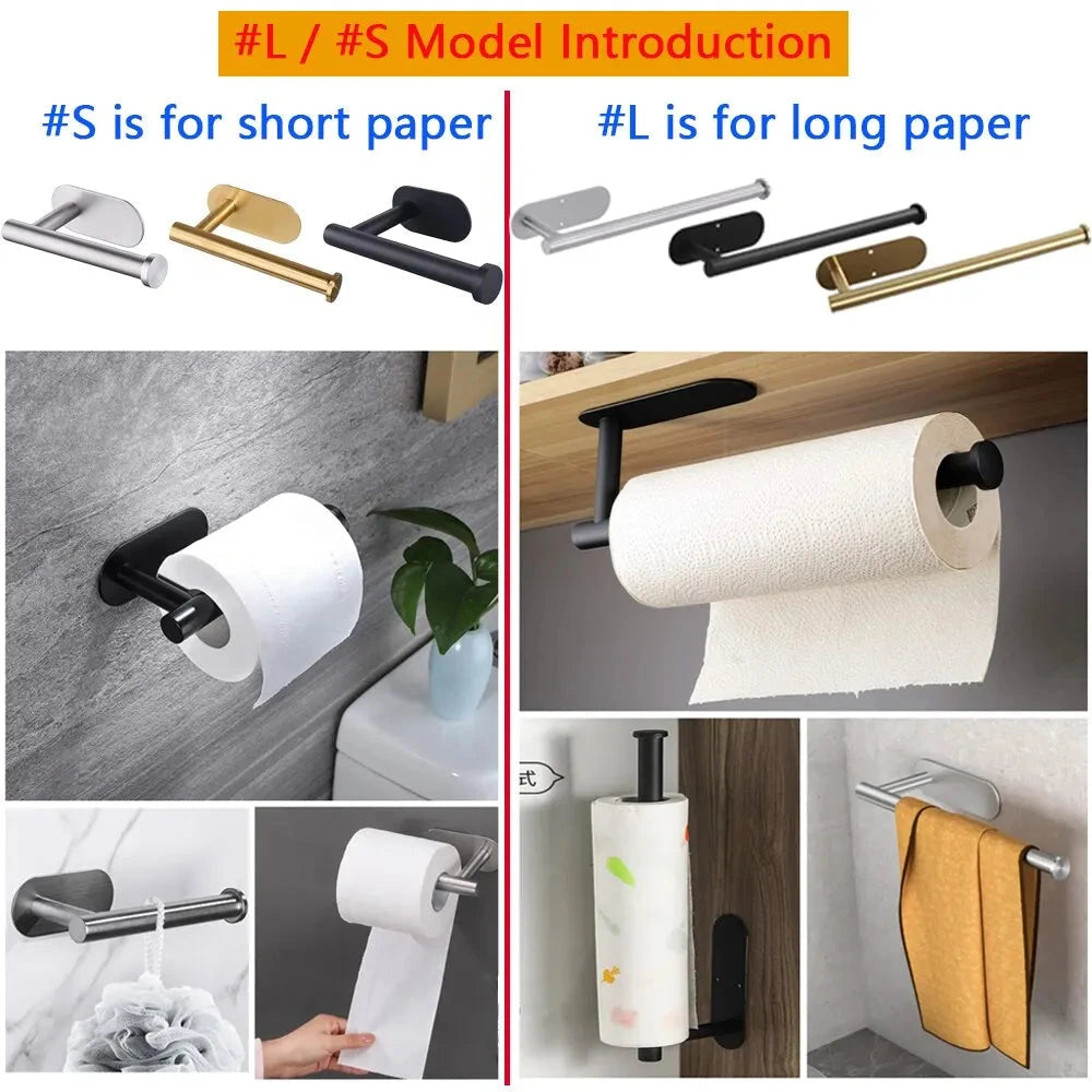 Self-Adhesive Stainless Steel Paper Towel Holder – No-Drill Bathroom Rack