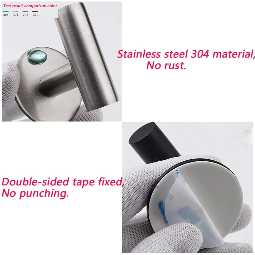 Self-Adhesive Stainless Steel Wall Hooks - No-Drill Storage
