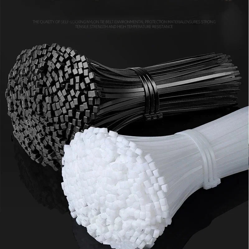 Self-Locking Nylon Cable Ties - Adjustable Zip Ties for Home & Office