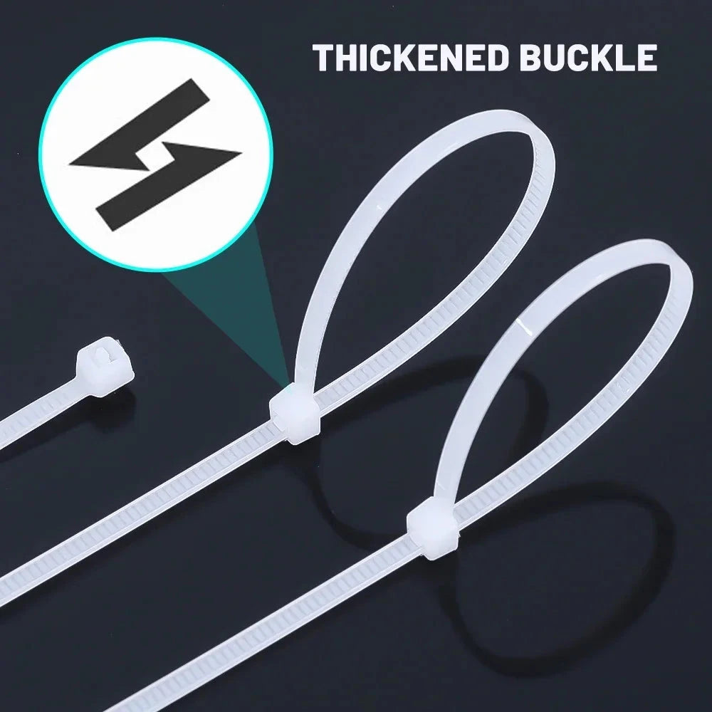 Self-Locking Nylon Cable Ties - Adjustable Zip Ties for Home & Office