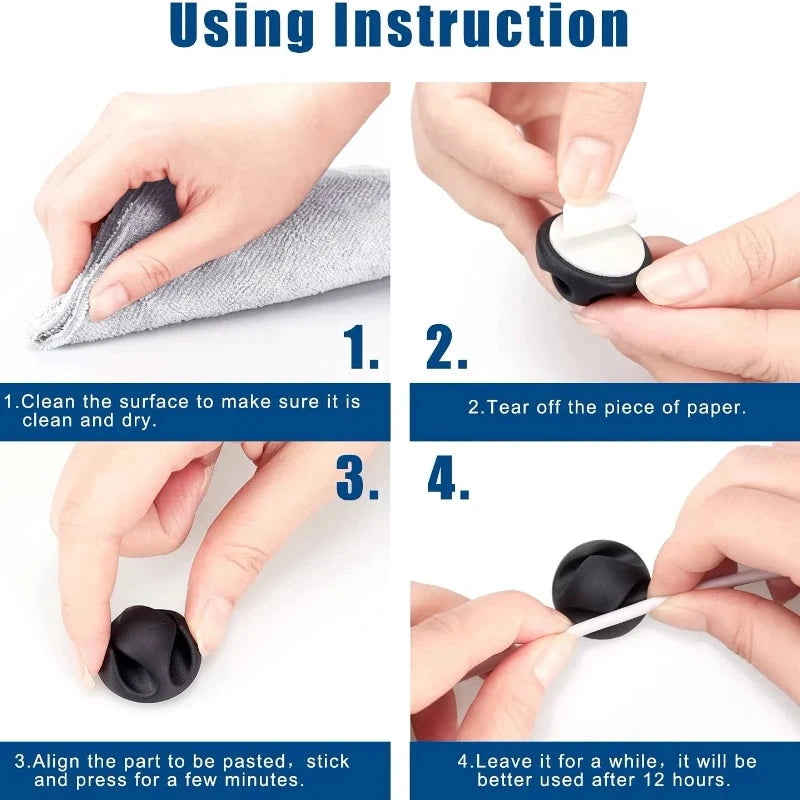 Silicone Cable Clips – Adhesive Desktop Cord Organizer for Car & Home