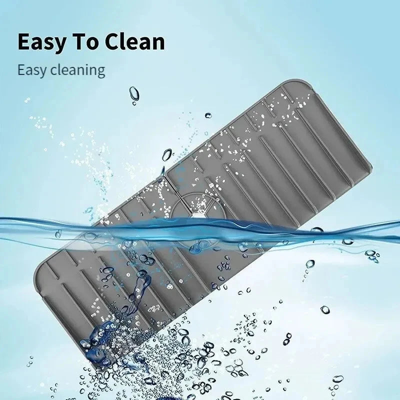 Silicone Faucet Mat - Sink Splash Guard & Sponge Holder, Foldable