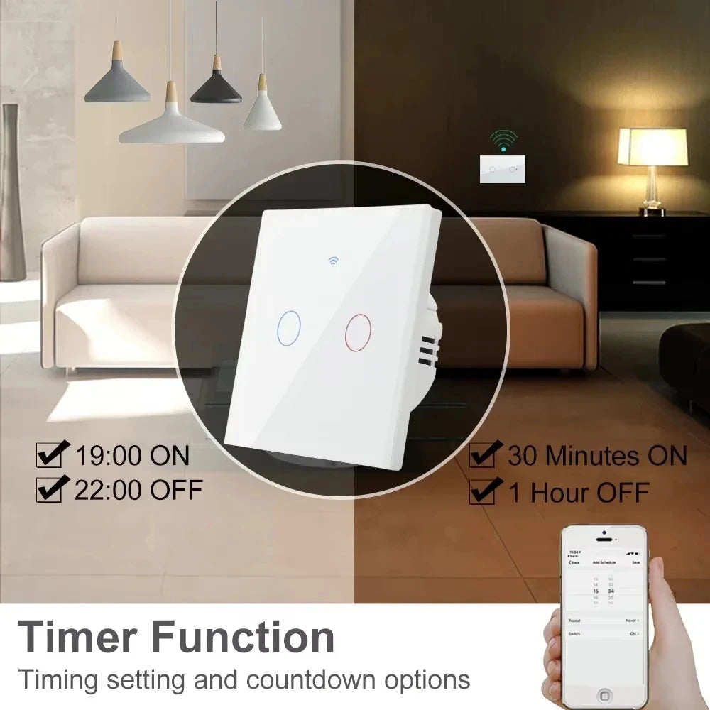Smart WiFi Touch Wall Light Switch - No Neutral, Works with Alexa