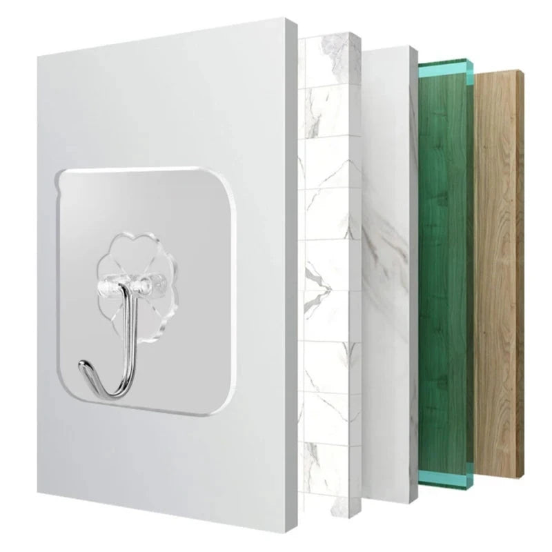 Strong Adhesive Wall Hooks - Transparent, Heavy-Duty, No Drilling