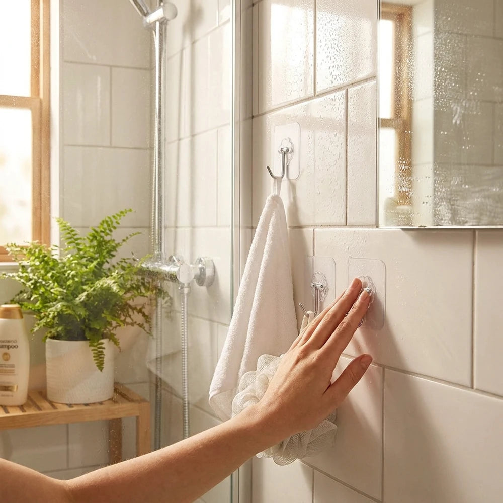Strong Adhesive Wall Hooks - Transparent, Heavy-Duty, No Drilling
