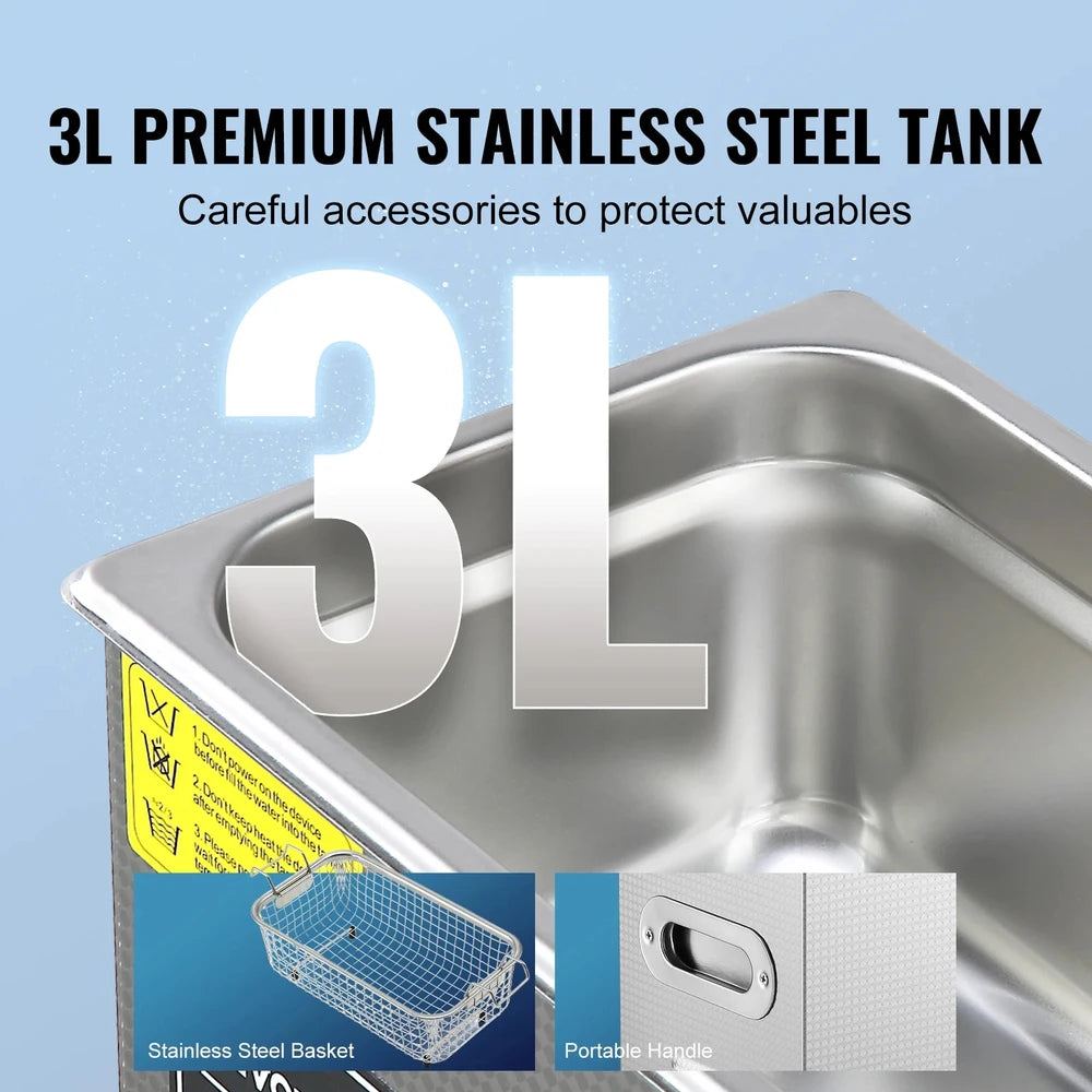 SucceBuy Stainless Steel Ultrasonic Cleaner for Jewelry & Tools