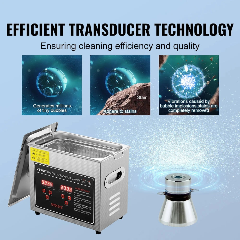 SucceBuy Stainless Steel Ultrasonic Cleaner for Jewelry & Tools
