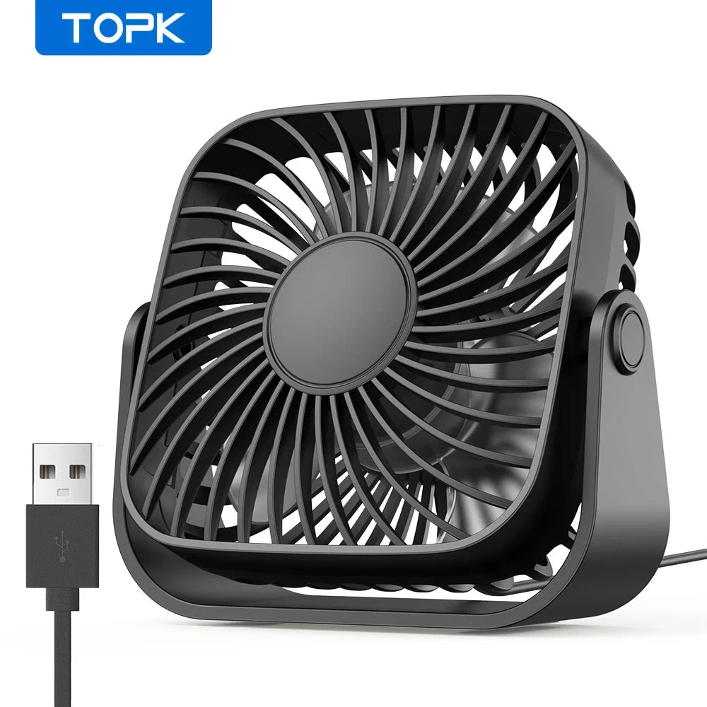 TOPK 4-Inch Mini USB Fan - 3-Speed Portable Desk & Camping Fan