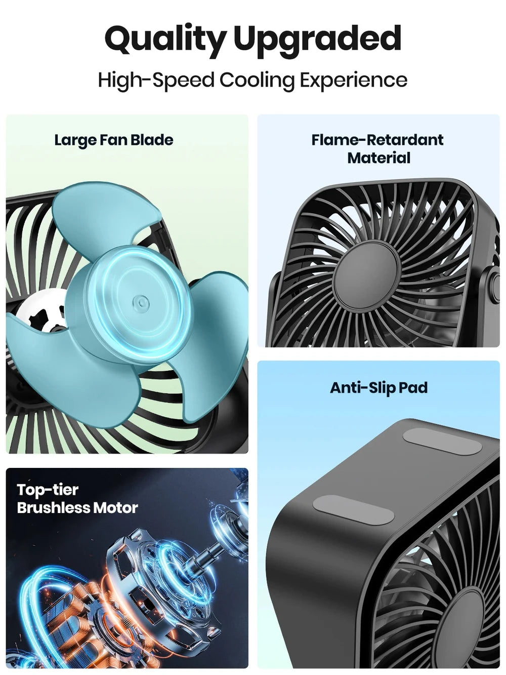 TOPK 4-Inch Mini USB Fan - 3-Speed Portable Desk & Camping Fan