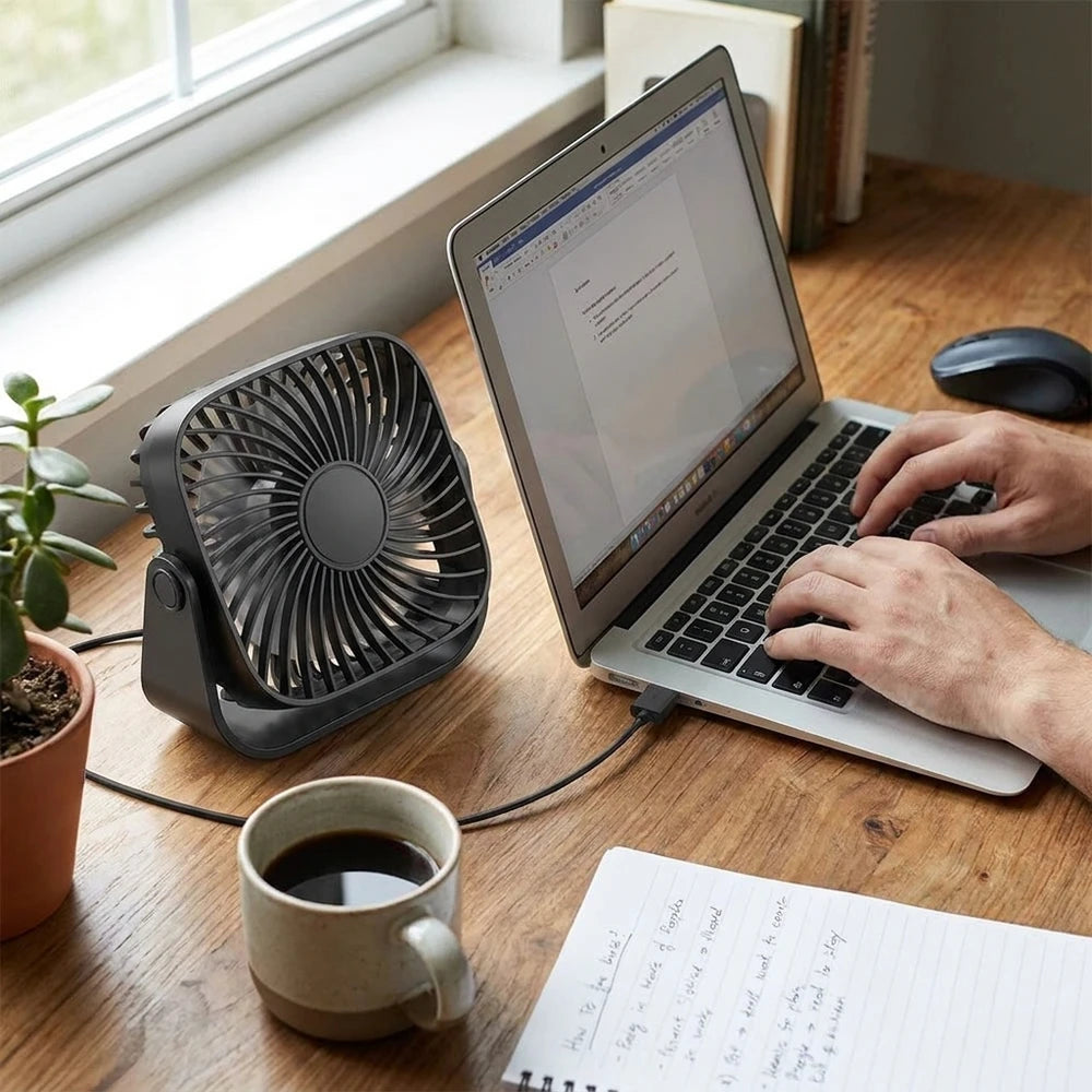 TOPK Mini USB Desk Fan - 3-Speed Portable Fan for Home, Office & Camping