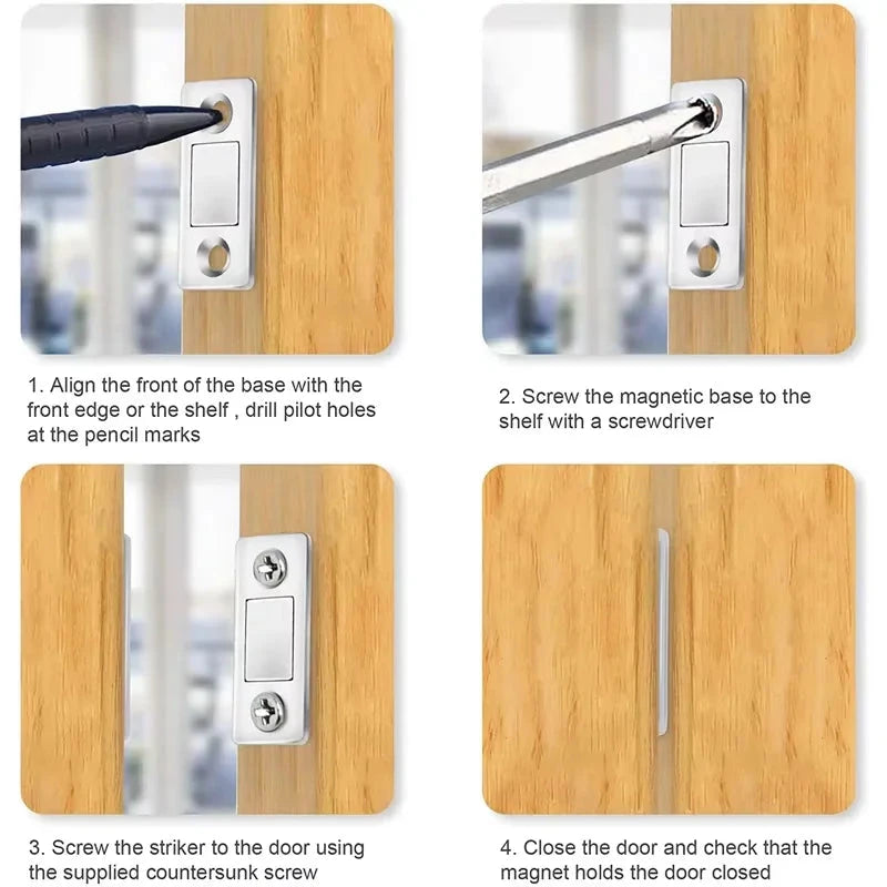 Ultra-Thin Magnetic Cabinet Catch – Adhesive Drawer & Door Closer, 2-Pack