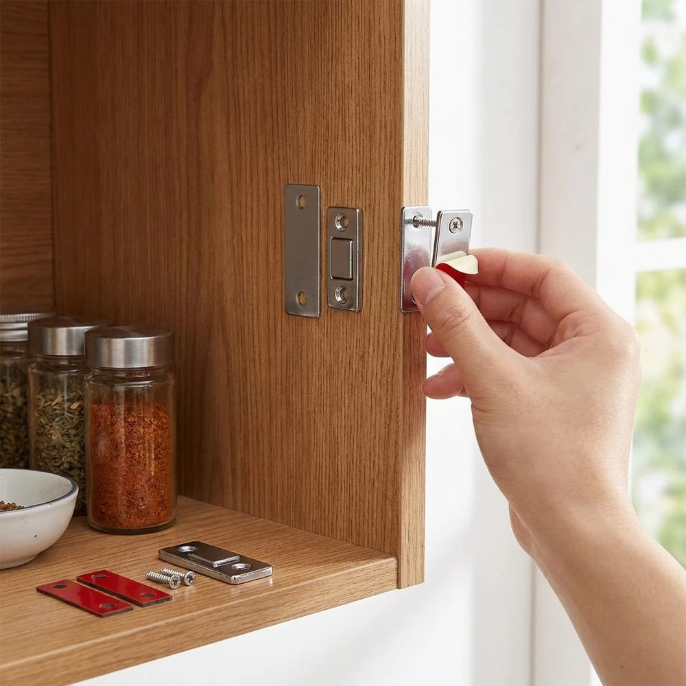 Ultra-Thin Magnetic Cabinet Catch – Adhesive Drawer & Door Closer, 2-Pack