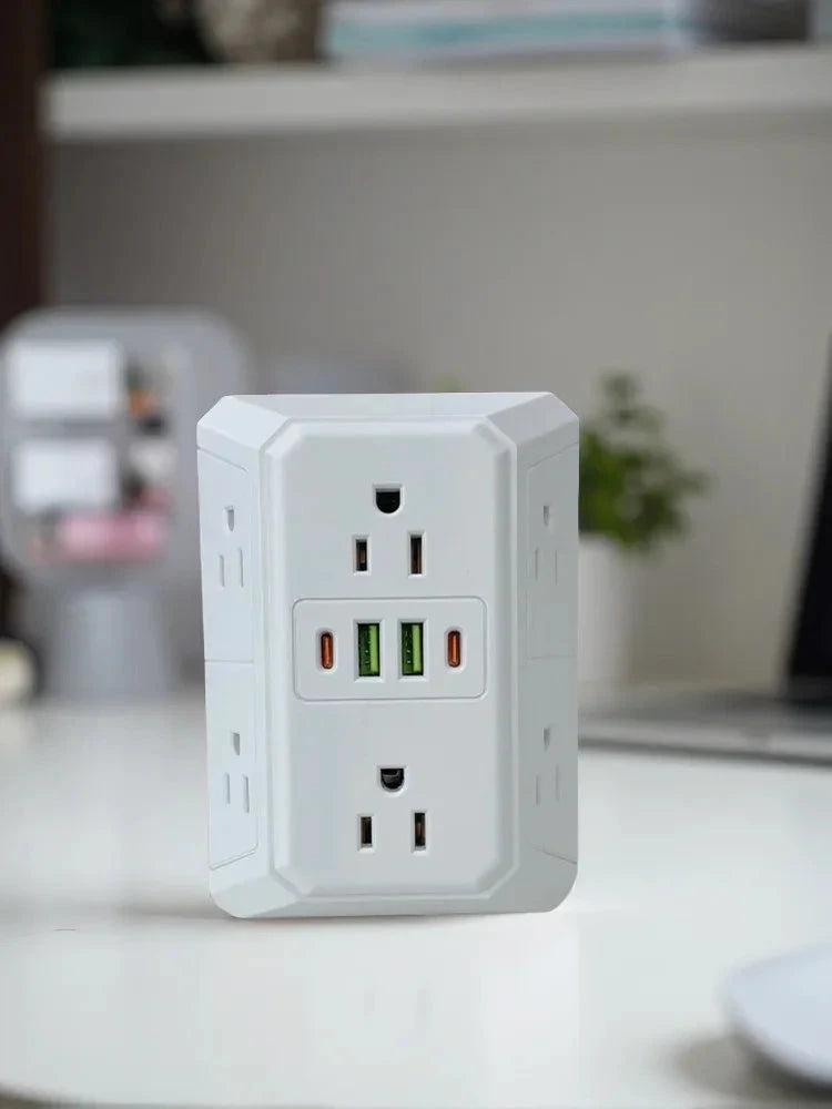 US Wall Socket with 6 AC Outlets &amp; 4 USB Ports (2 USB-C)