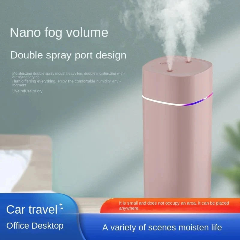 USB Dual-Nozzle Humidifier - 600ml/H Ultra-Quiet Mist for Home & Car