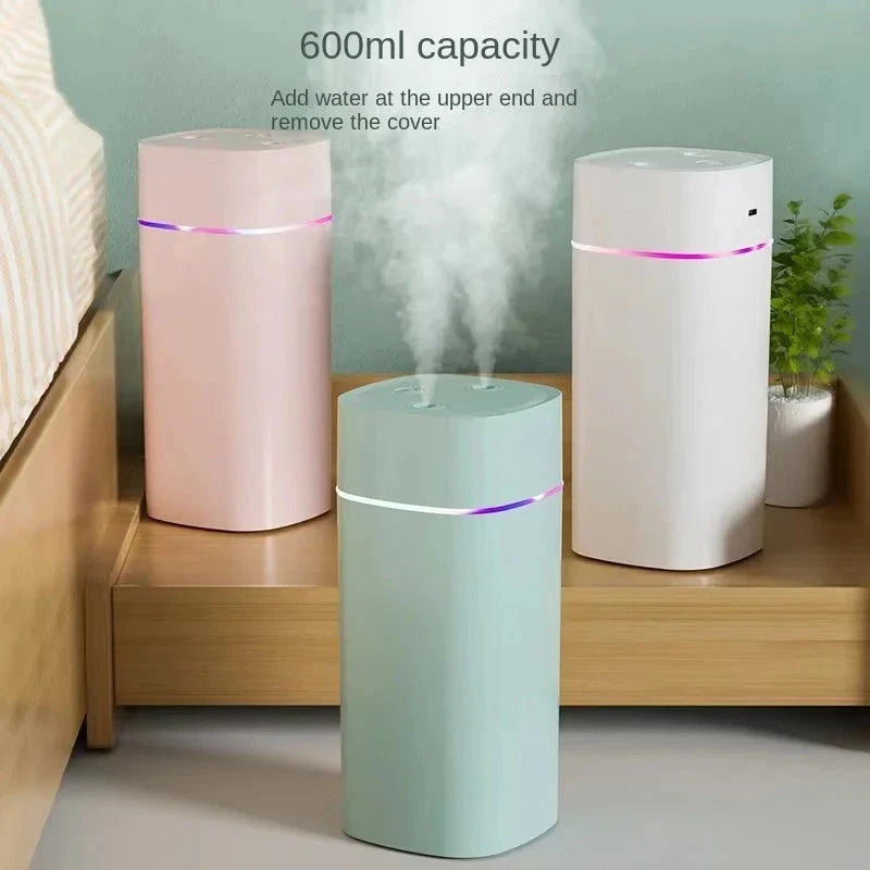 USB Dual-Nozzle Humidifier - 600ml/H Ultra-Quiet Mist for Home & Car