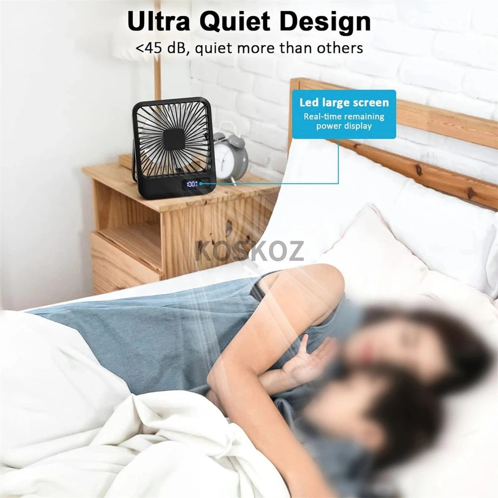 USB Rechargeable Desk Fan with 180° Tilt, 5 Speeds & Battery Display