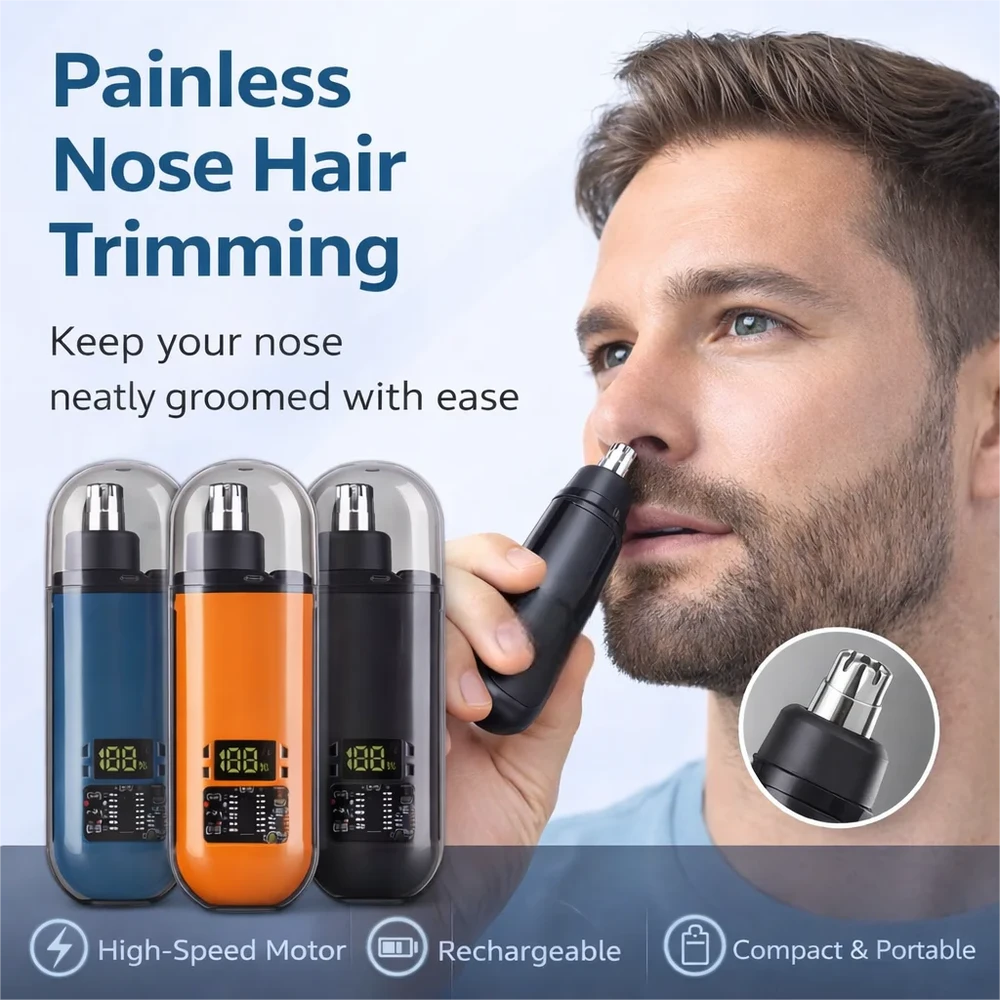 USB Rechargeable Nose &amp; Ear Hair Trimmer - Compact Grooming Tool for Men