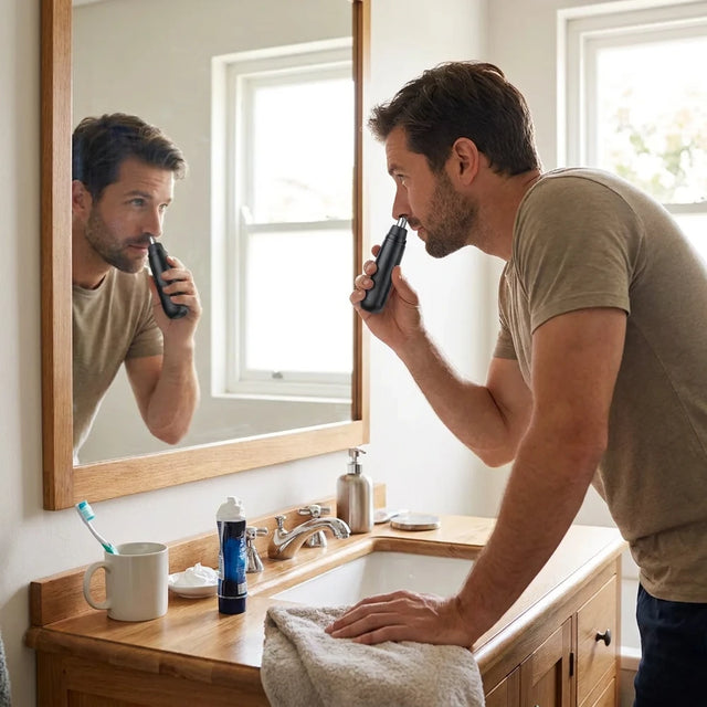 USB Rechargeable Nose &amp; Ear Hair Trimmer - Compact Grooming Tool for Men