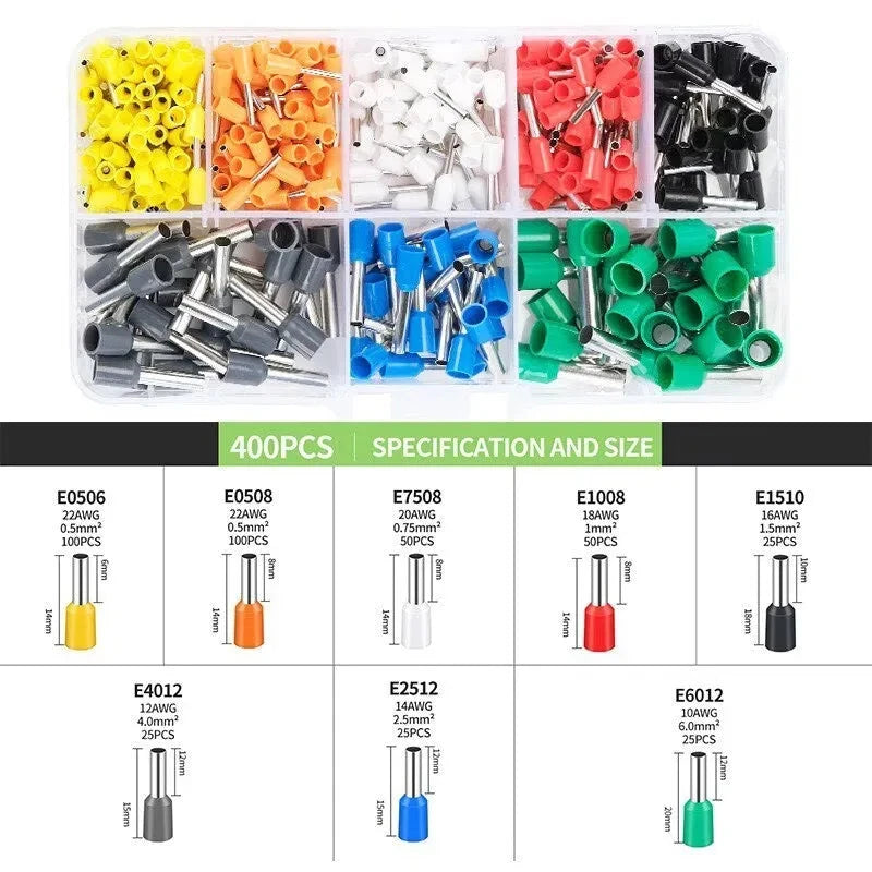 VE Tubular Crimp Terminals – Insulated Wire End Connectors, 400 Pcs