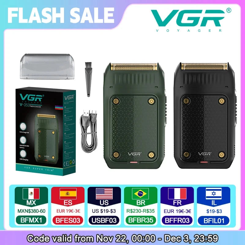 VGR V-353 Rechargeable Electric Shaver - Portable Beard Trimmer for Men