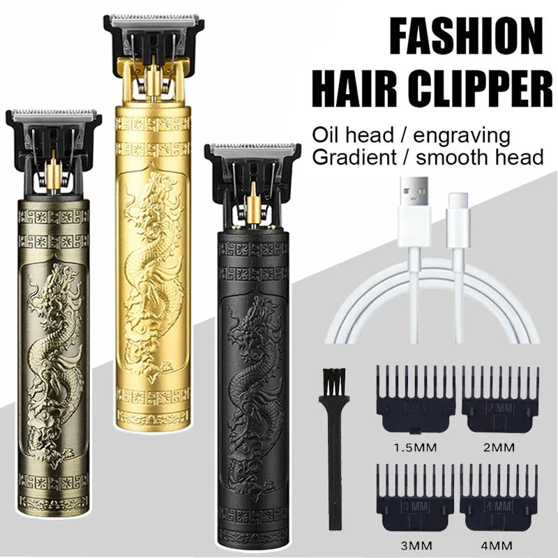 Vintage Cordless Hair Clipper - Rechargeable USB Trimmer for Men
