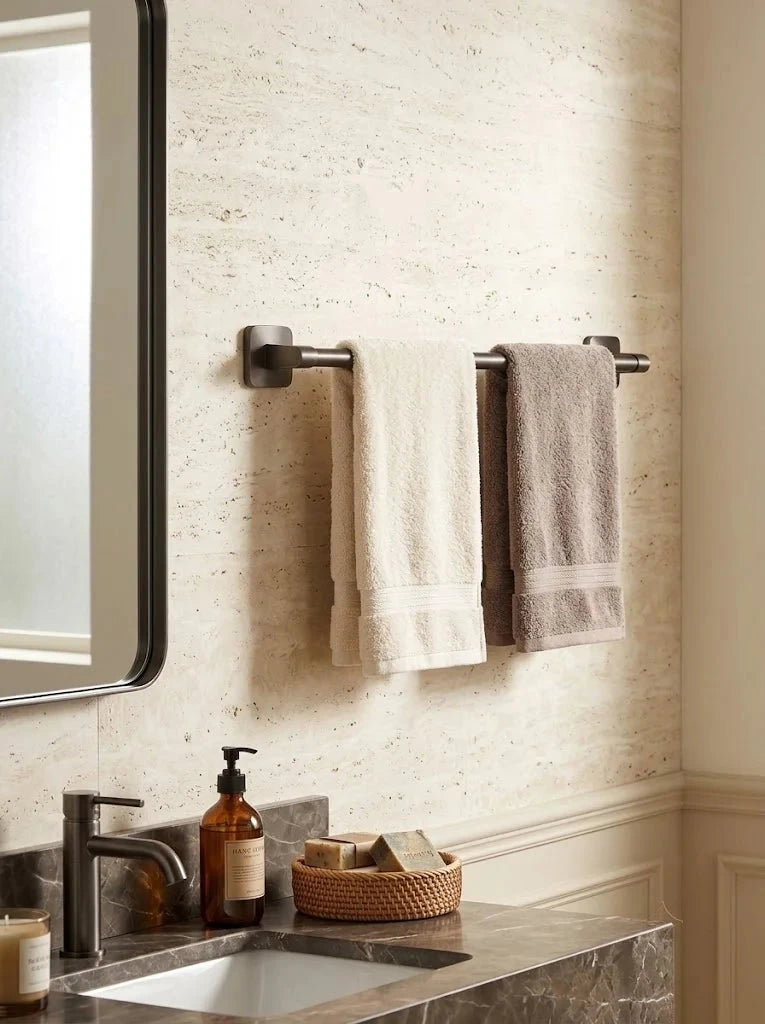 Wall-Mounted Non-Perforated Bathroom Towel Rack, Single Pole Storage