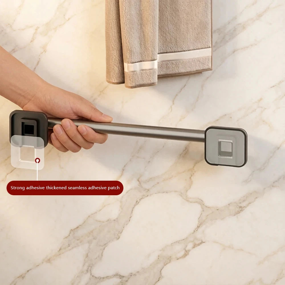 Wall-Mounted Non-Perforated Bathroom Towel Rack, Single Pole Storage