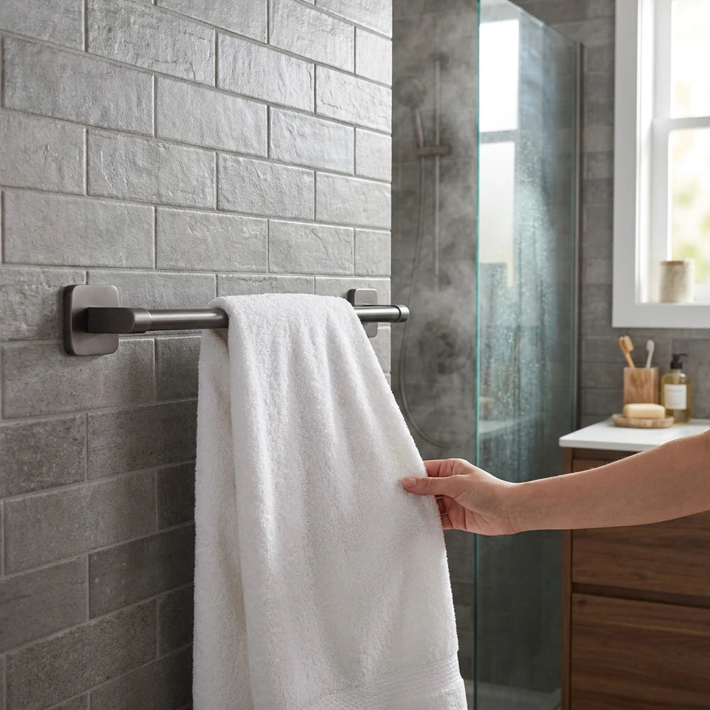 Wall-Mounted Non-Perforated Bathroom Towel Rack, Single Pole Storage
