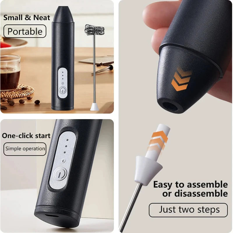 Wireless Electric Milk Frother & Handheld Coffee Whisk Mixer