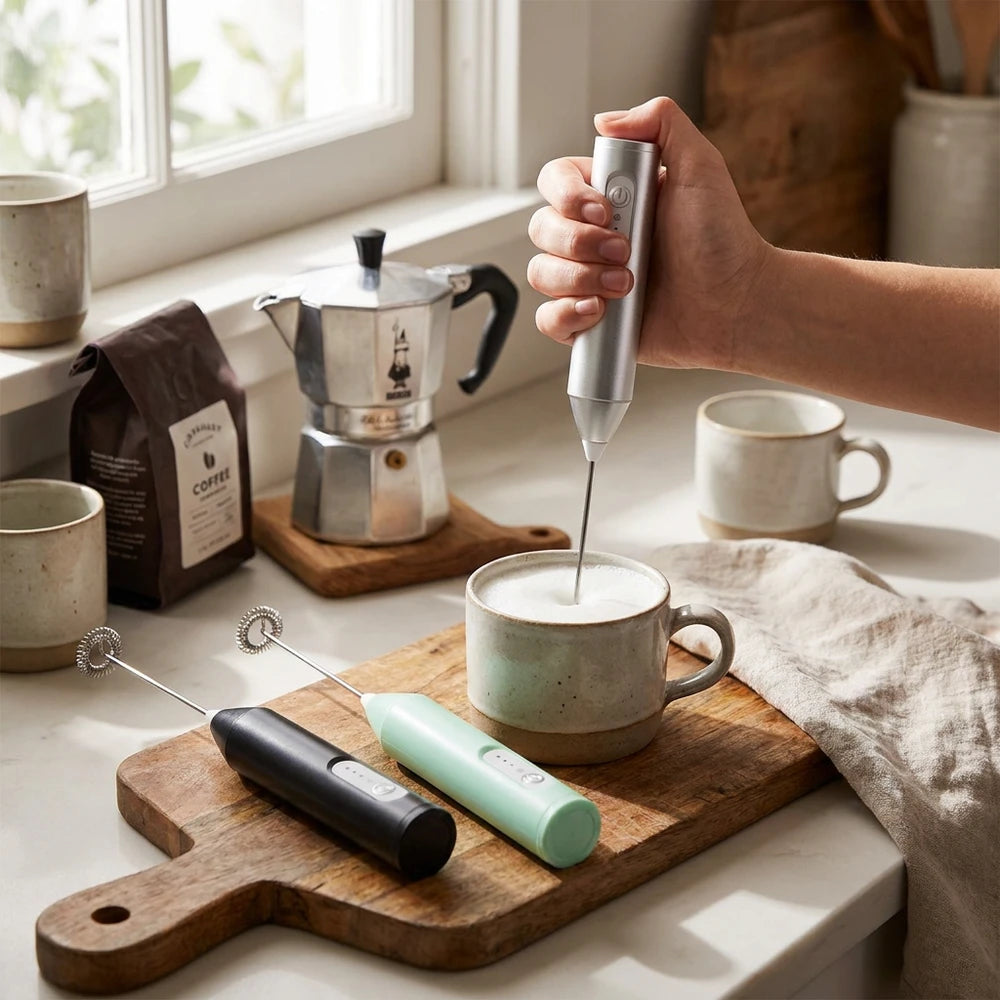 Wireless Electric Milk Frother & Handheld Coffee Whisk Mixer
