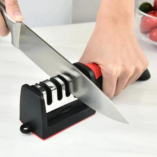 4-Stage Kitchen Knife Sharpener - Professional Manual Sharpening Tool with Non-Slip Base