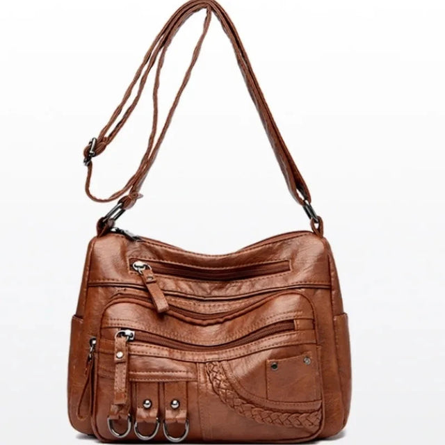Crossbody Bag - Vintage PU Leather Multi-Pocket Shoulder Bag for Women